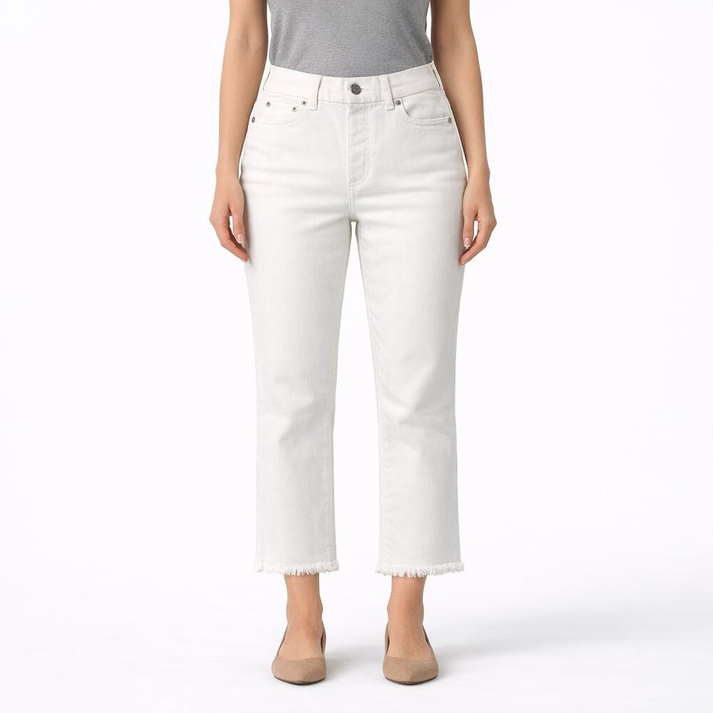 Denim & Co White High Rise Crop Jeans Raw Frayed Hem Size 4